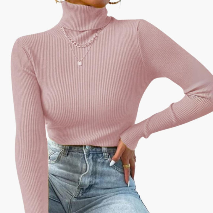 Damen Rollkragenpullover mit Rippoberfläche und langen Ärmeln