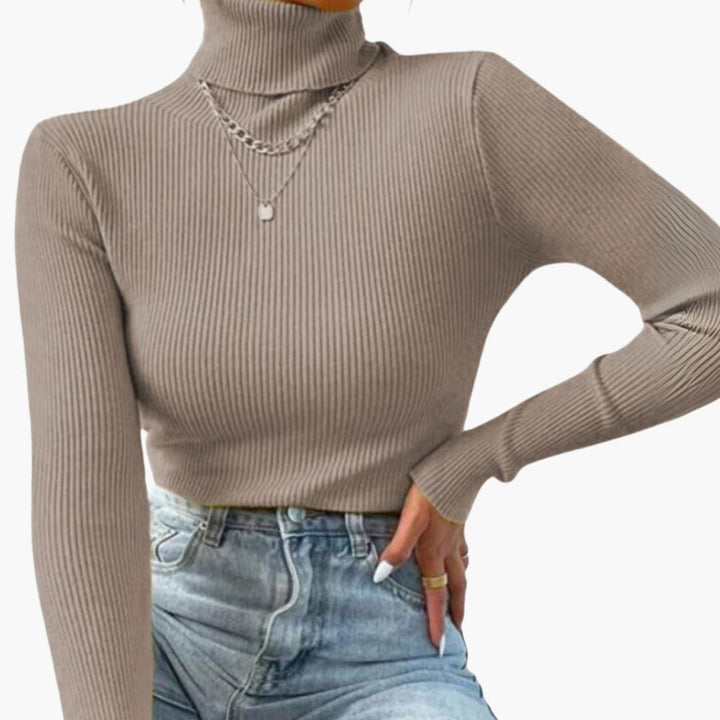 Damen Rollkragenpullover mit Rippoberfläche und langen Ärmeln