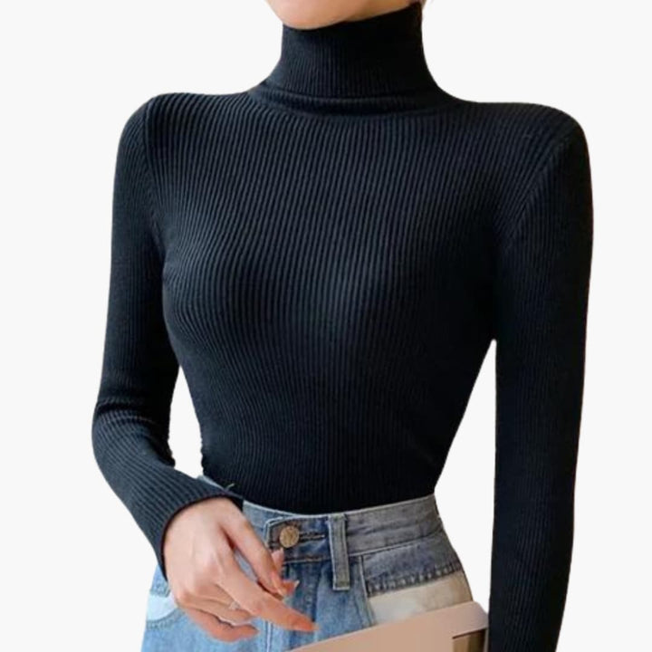 Damen Rollkragenpullover mit Rippoberfläche und langen Ärmeln