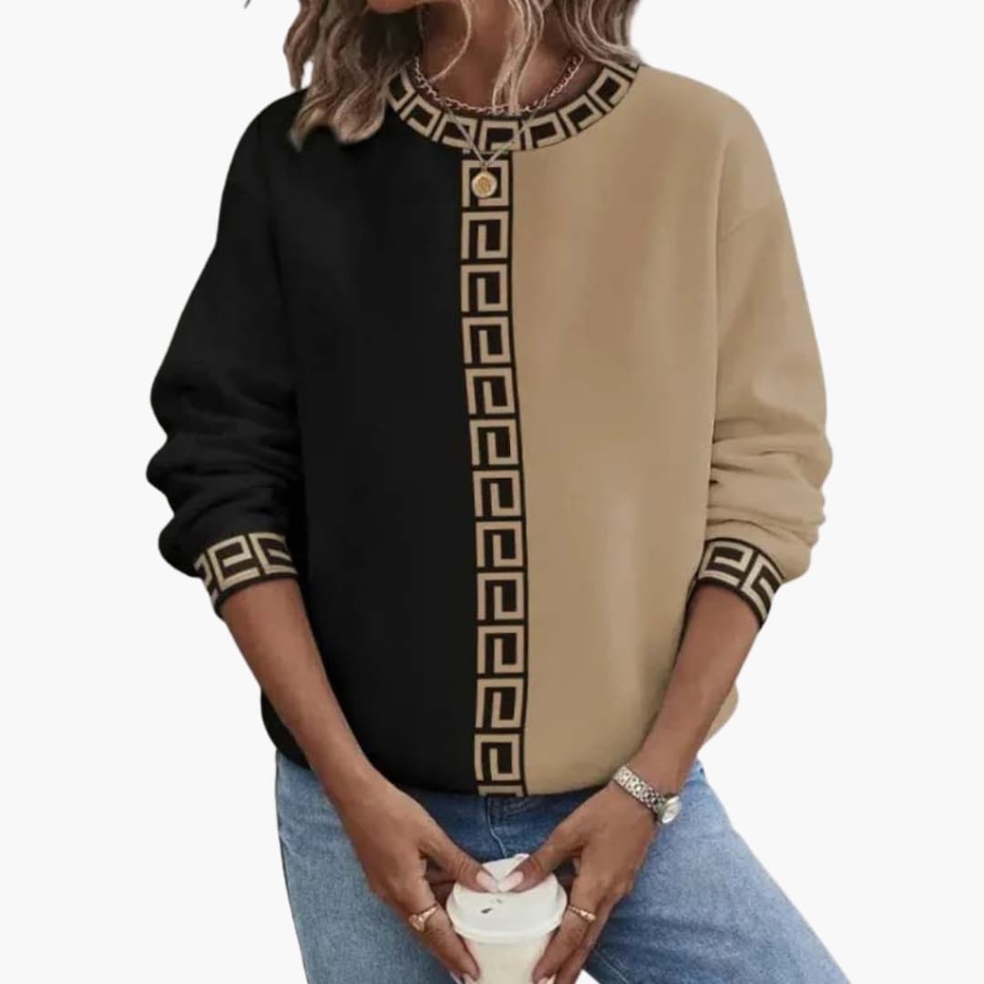 Damen Rundhals Pullover mit Kontrastdesign