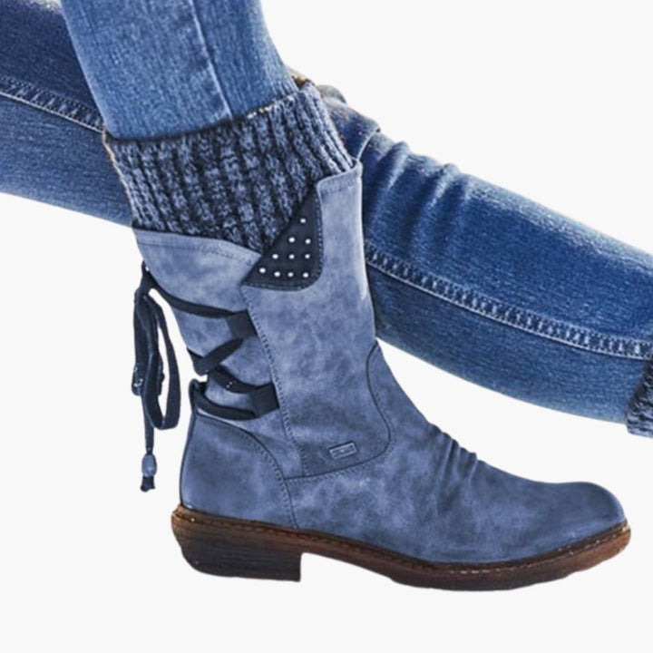 Damen Schneestiefel mittlere Schafthöhe mit Schnürverschluss und flacher Sohle