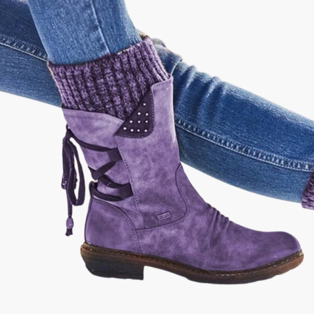 Damen Schneestiefel mittlere Schafthöhe mit Schnürverschluss und flacher Sohle