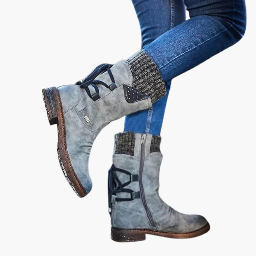 Damen Schneestiefel mittlere Schafthöhe mit Schnürverschluss und flacher Sohle