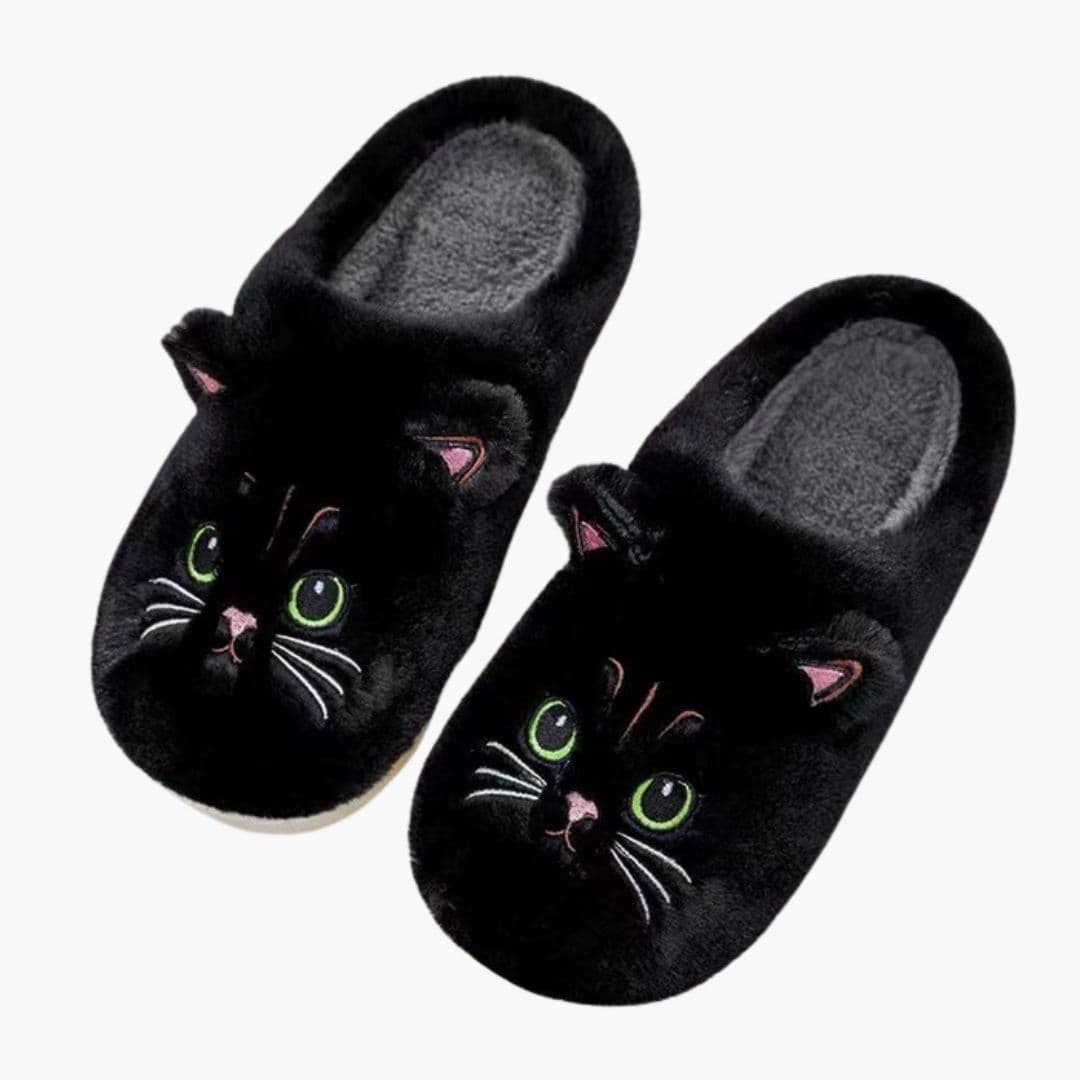 Damen Slip On Hausschuhe mit Katzen Design