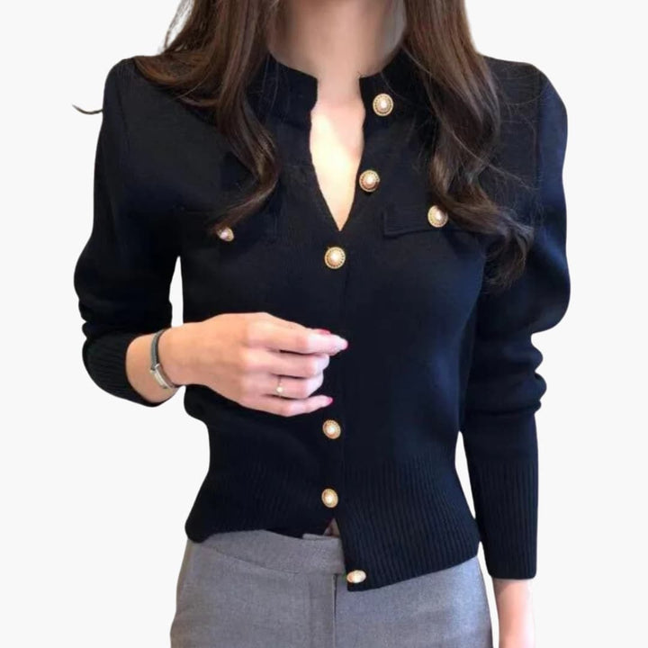 Damen Strick Cardigan mit Knopfleiste und langen Ärmeln