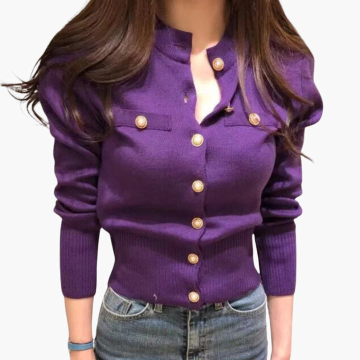 Damen Strick Cardigan mit Knopfleiste und langen Ärmeln