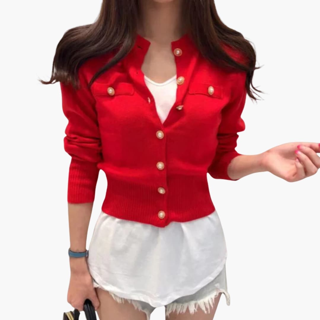 Damen Strick Cardigan mit Knopfleiste und langen Ärmeln