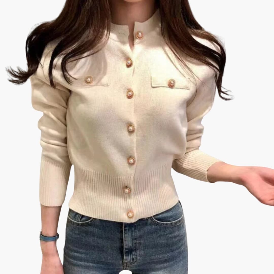 Damen Strick Cardigan mit Knopfleiste und langen Ärmeln