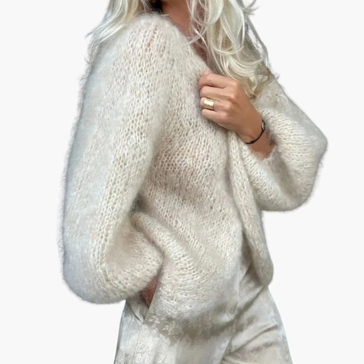 Damen Strick Strickjacke mit V Ausschnitt und langen Ärmeln