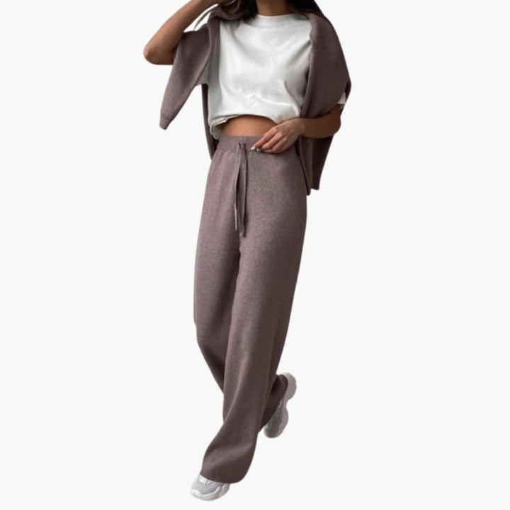 Damen Strick Lounge Set mit Rollkragen und Kordelzughose