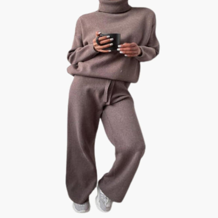 Damen Strick Lounge Set mit Rollkragen und Kordelzughose