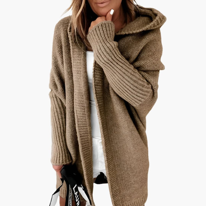 Damen Strickcardigan mit Kapuze und langen Ärmeln