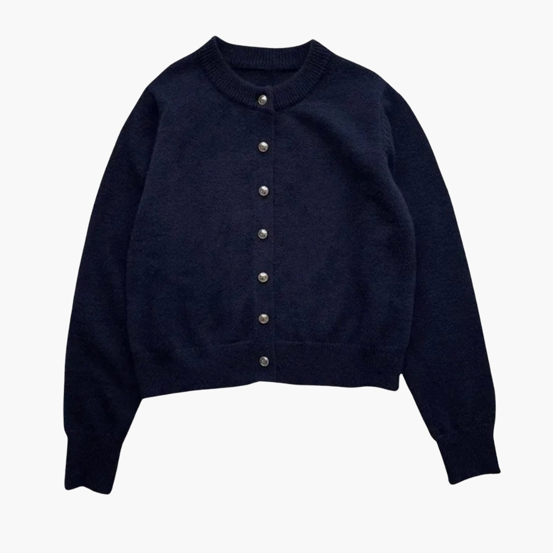 Damen Strickcardigan mit Rundhalsausschnitt und Knopfleiste