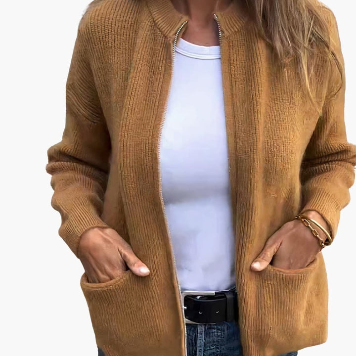 Damen Strickjacke mit Reißverschluss und Fronttaschen