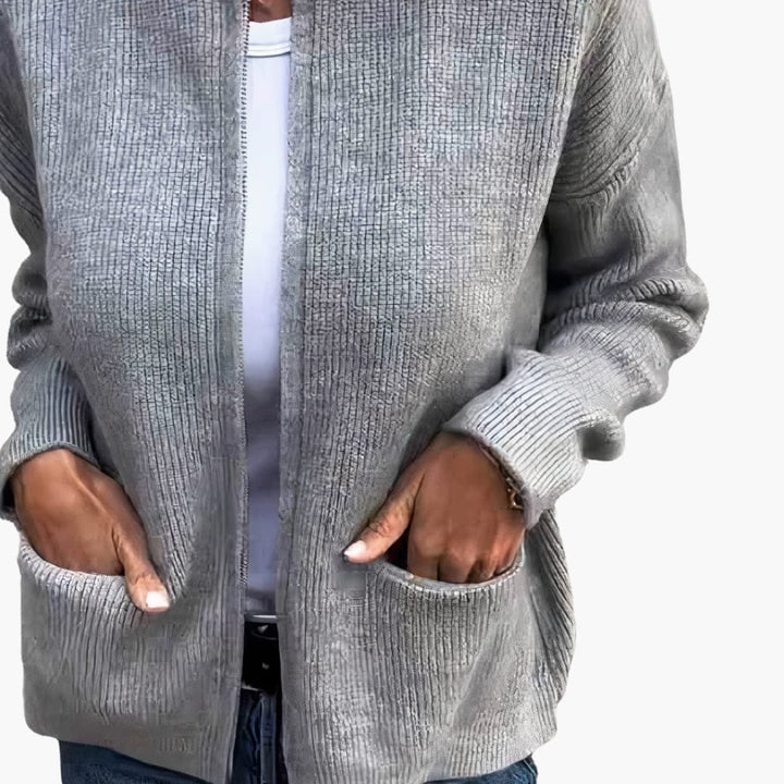 Damen Strickjacke mit Reißverschluss und Fronttaschen