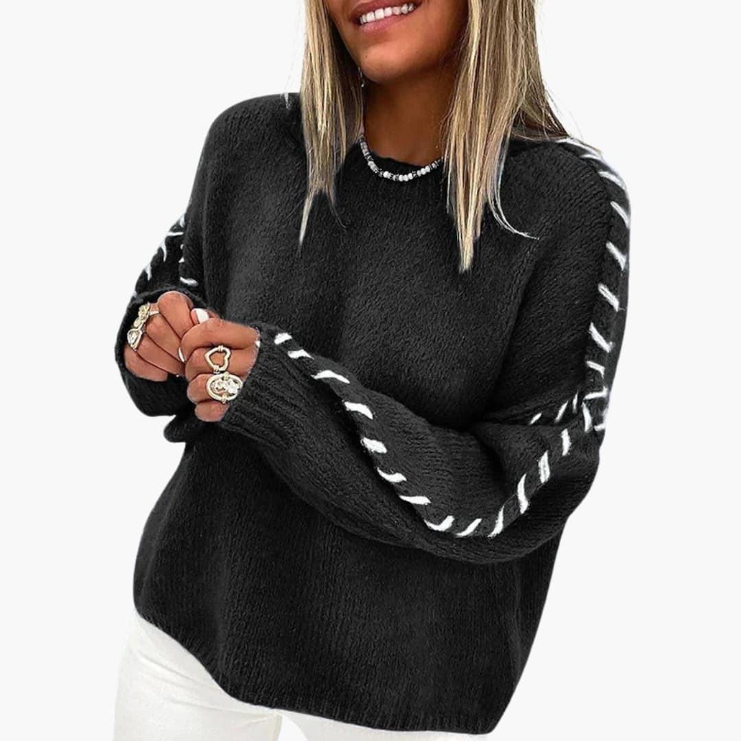 Damenpullover mit Rundhalsausschnitt und kontrastierenden Nähten