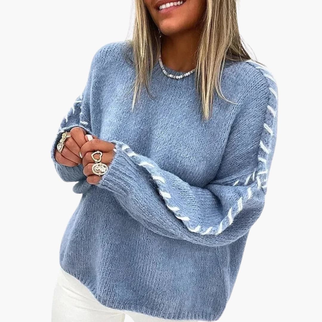 Damenpullover mit Rundhalsausschnitt und kontrastierenden Nähten