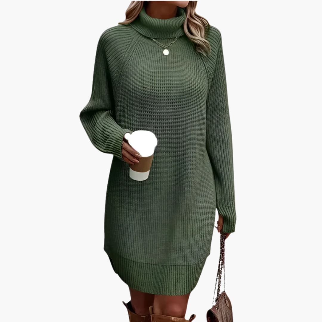 Damen Strickkleid mit Rollkragen und langen Ärmeln