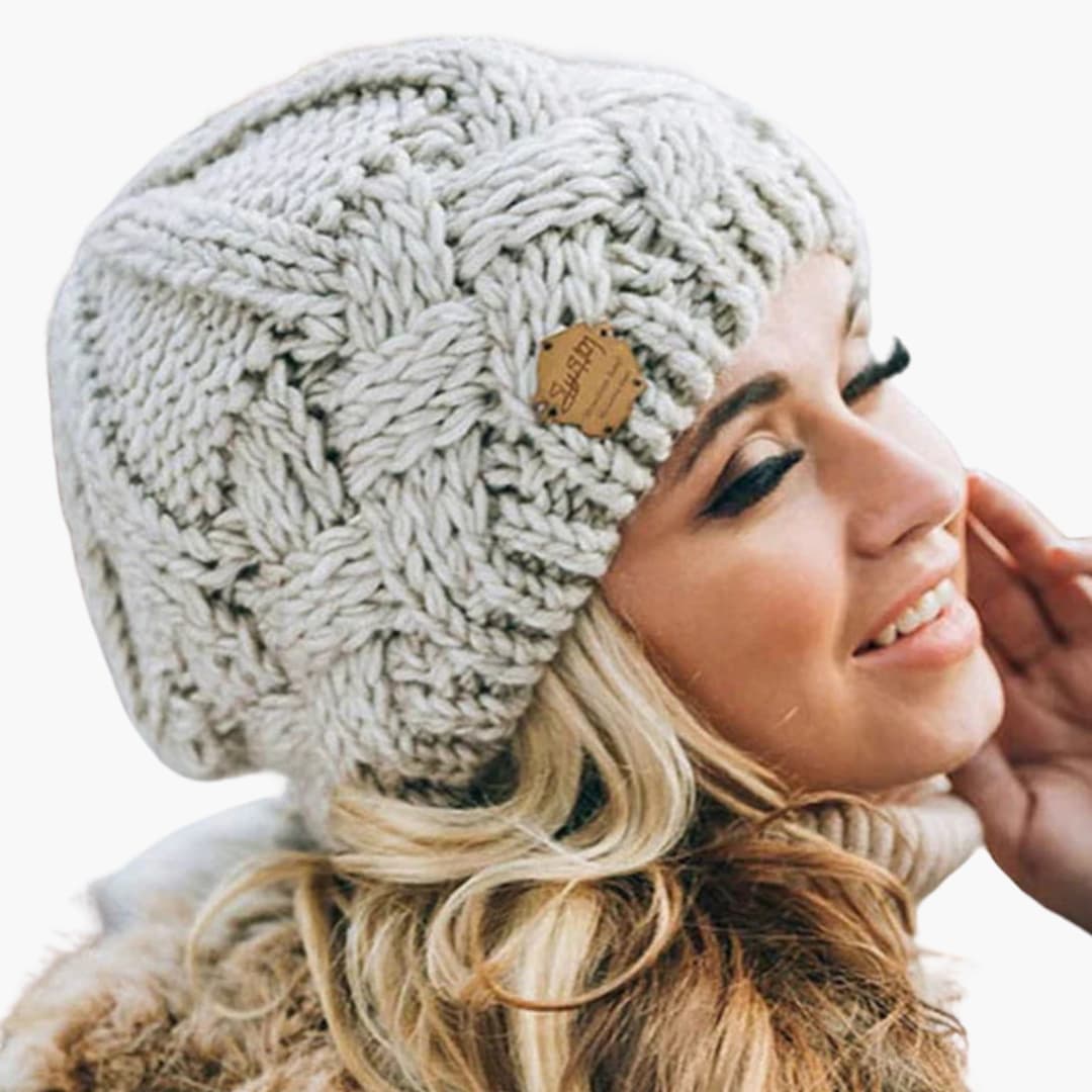 Damen Strickmütze mit Umschlagkante und Rundform