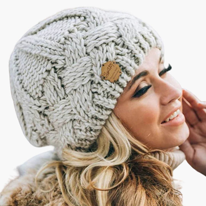 Damen Strickmütze mit Umschlagkante und Rundform