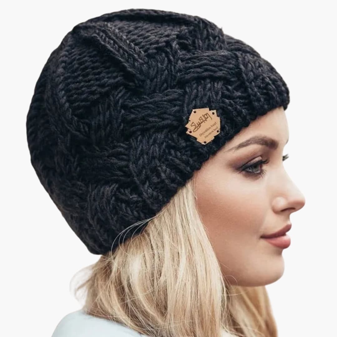 Damen Strickmütze mit Umschlagkante und Rundform