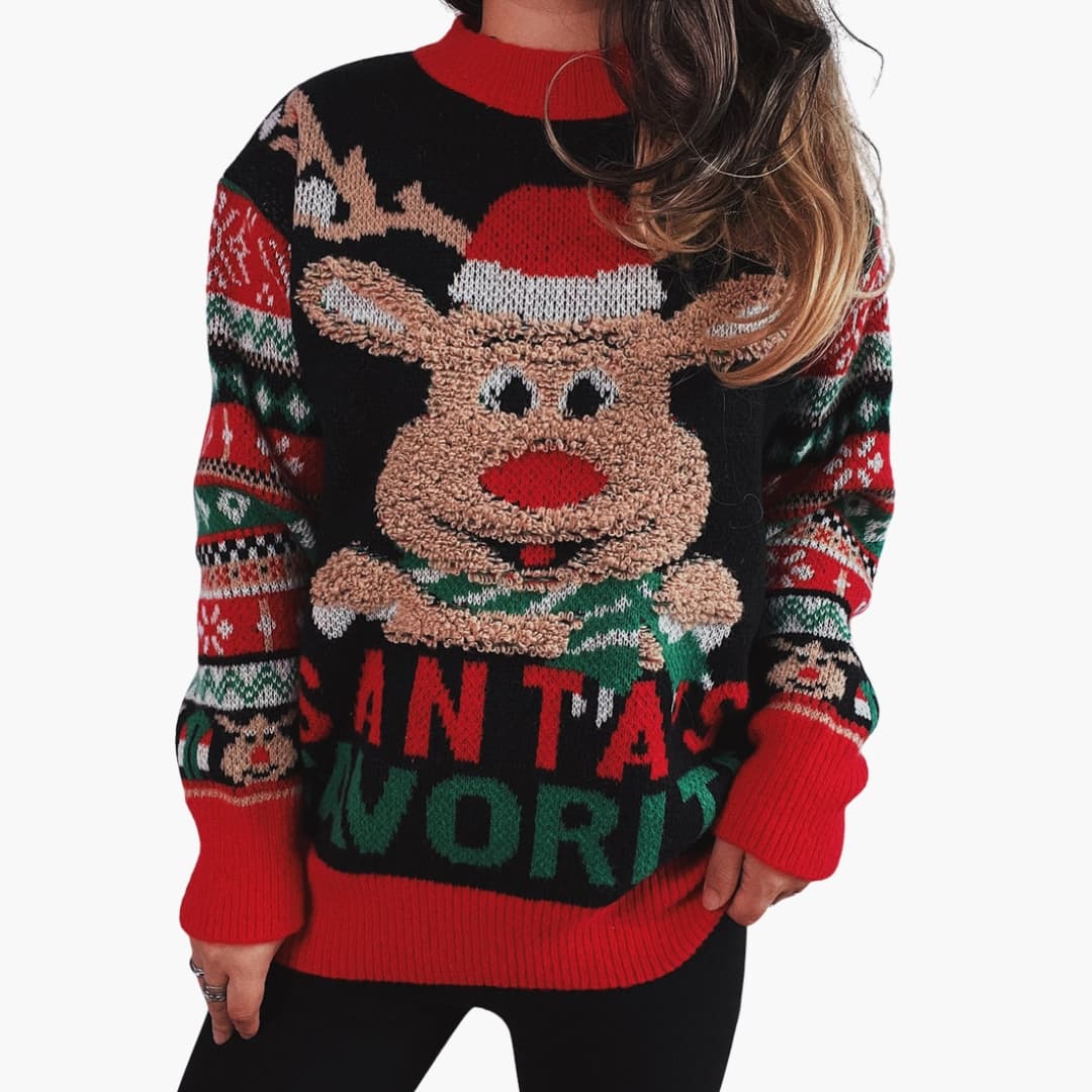 Damen Strickpullover Weihnachten mit Rentier und festlichem Design