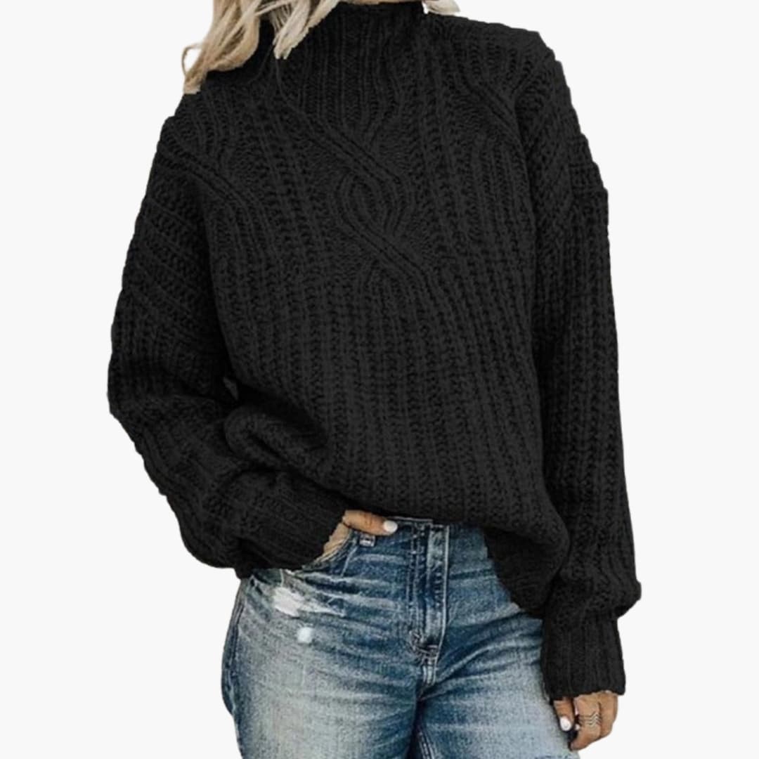Damen Strickpullover mit Hohem Ausschnitt