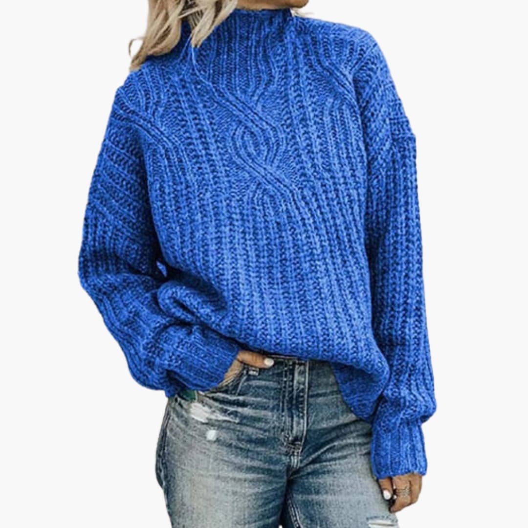 Damen Strickpullover mit Hohem Ausschnitt