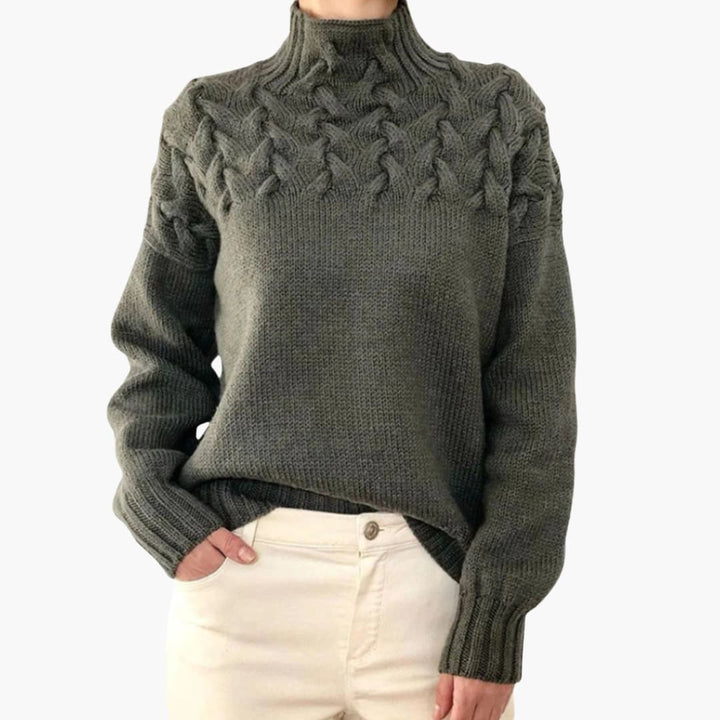 Damen Strickpullover mit Rollkragen und Zopfmuster