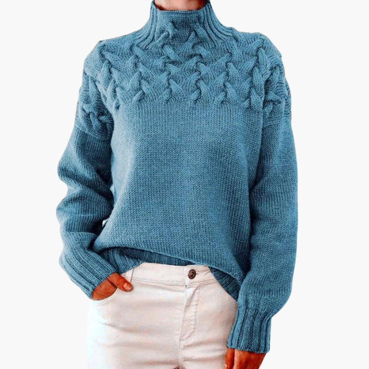 Damen Strickpullover mit Rollkragen und Zopfmuster