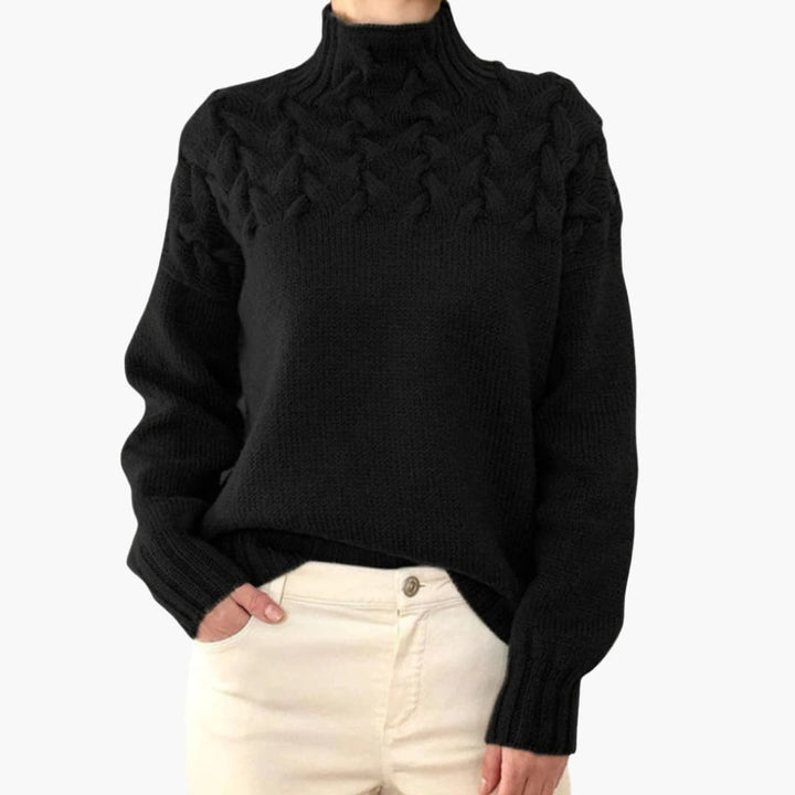 Damen Strickpullover mit Rollkragen und Zopfmuster