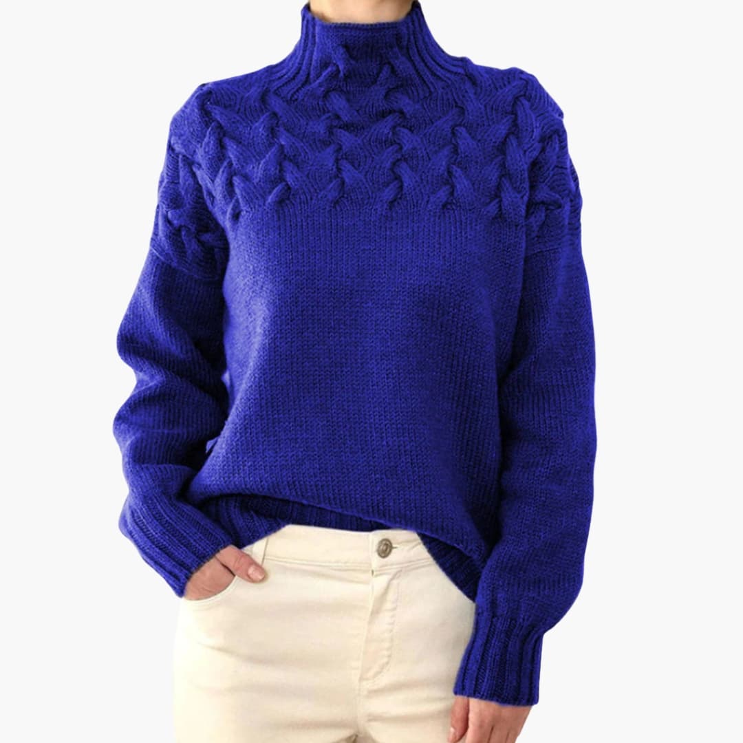 Damen Strickpullover mit Rollkragen und Zopfmuster