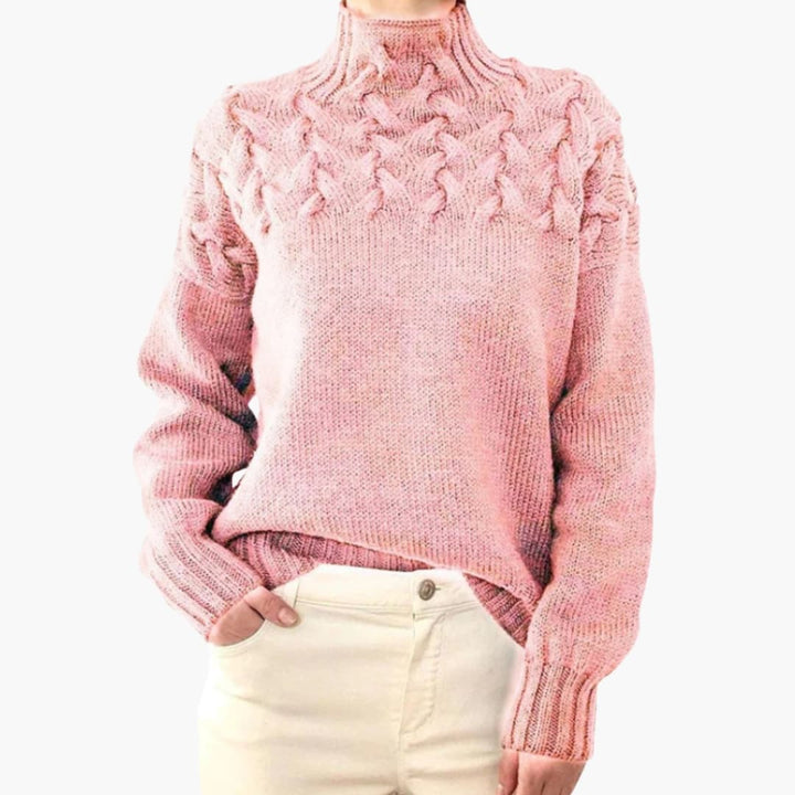 Damen Strickpullover mit Rollkragen und Zopfmuster