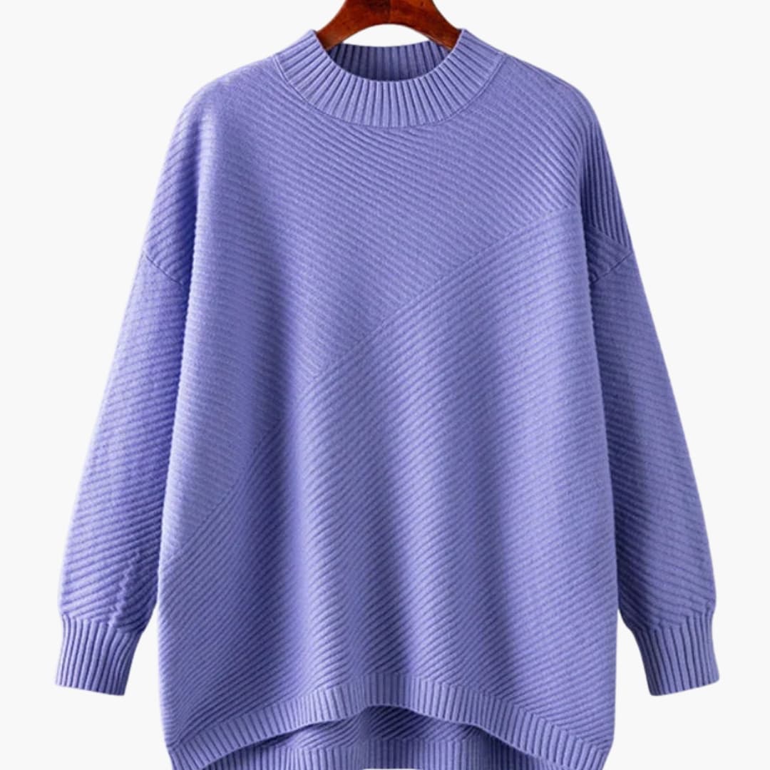 Damen Strickpullover mit Rundhalsausschnitt und Rippoberfläche