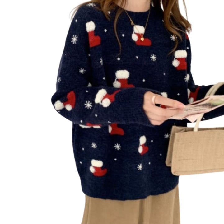 Damen Strickpullover mit Rundhalsausschnitt und Wellenstruktur