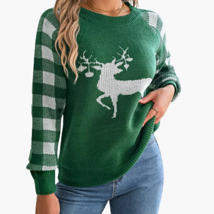 Damen Strickpullover mit Rundhalsausschnitt und festlich gewebten Motiven