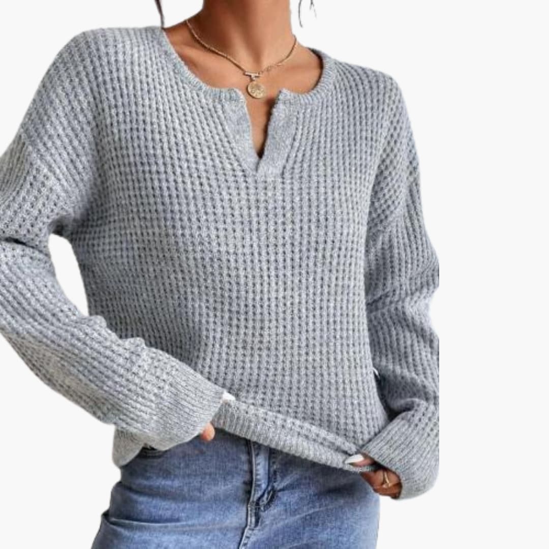 Damen Strickpullover mit Schlitz Ausschnitt