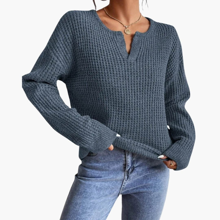 Damen Strickpullover mit Schlitz Ausschnitt