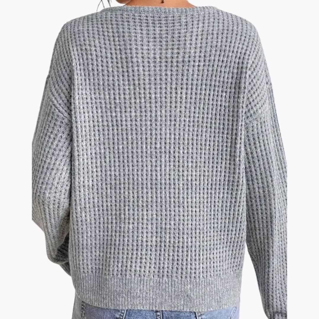Damen Strickpullover mit Schlitz Ausschnitt