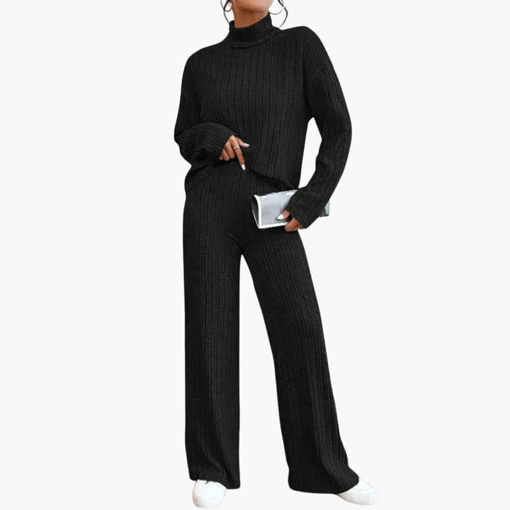 Damen Strickpullover und Hose Set mit Ripp Optik