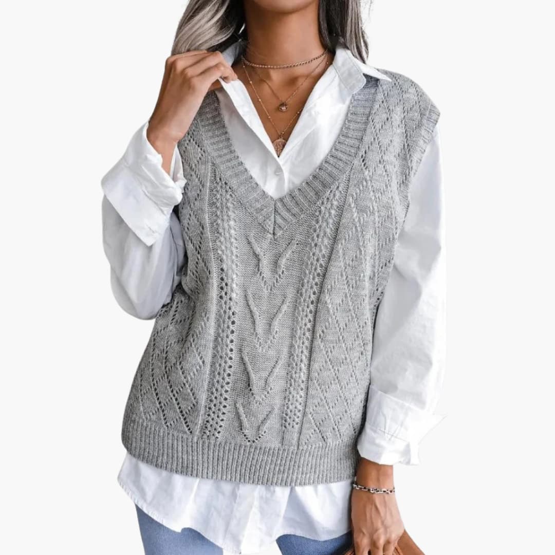Damen Strickweste mit V Ausschnitt und Rippstrick