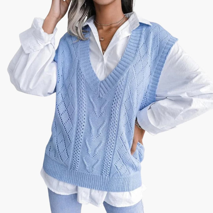 Damen Strickweste mit V Ausschnitt und Rippstrick