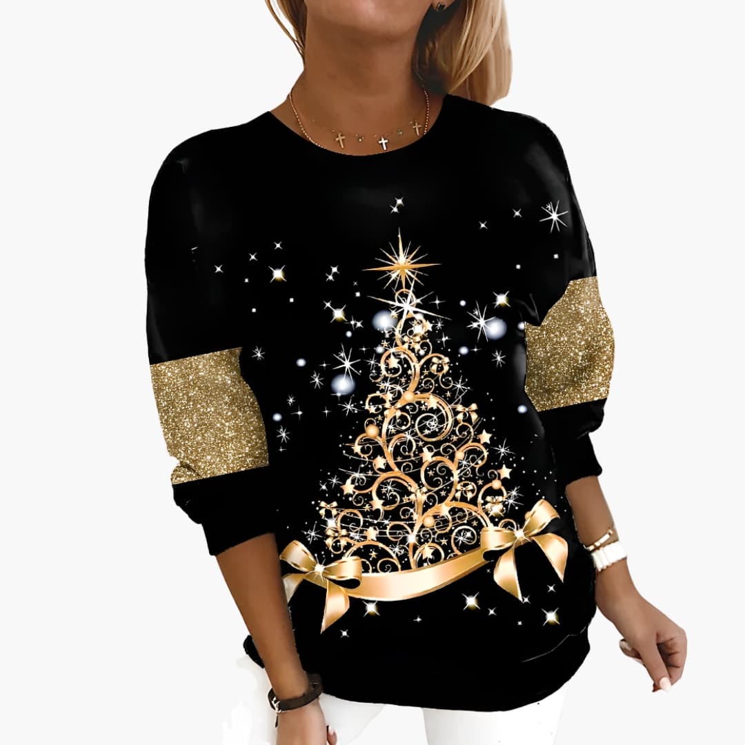 Damen Sweatshirt mit Rundhalsausschnitt und festlichem Aufdruck