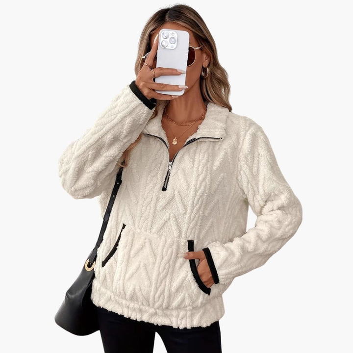 Damen Teddyfleecepullover mit Kängurutaschen