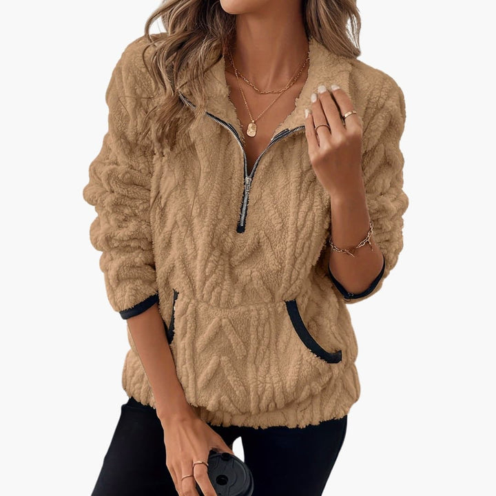 Damen Teddyfleecepullover mit Kängurutaschen