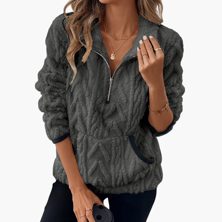 Damen Teddyfleecepullover mit Kängurutaschen