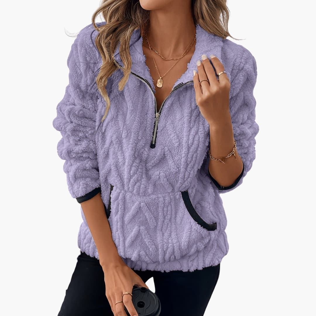 Damen Teddyfleecepullover mit Kängurutaschen