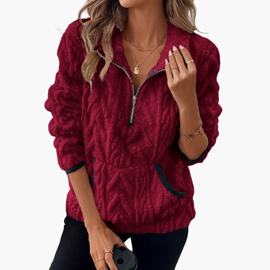 Damen Teddyfleecepullover mit Kängurutaschen