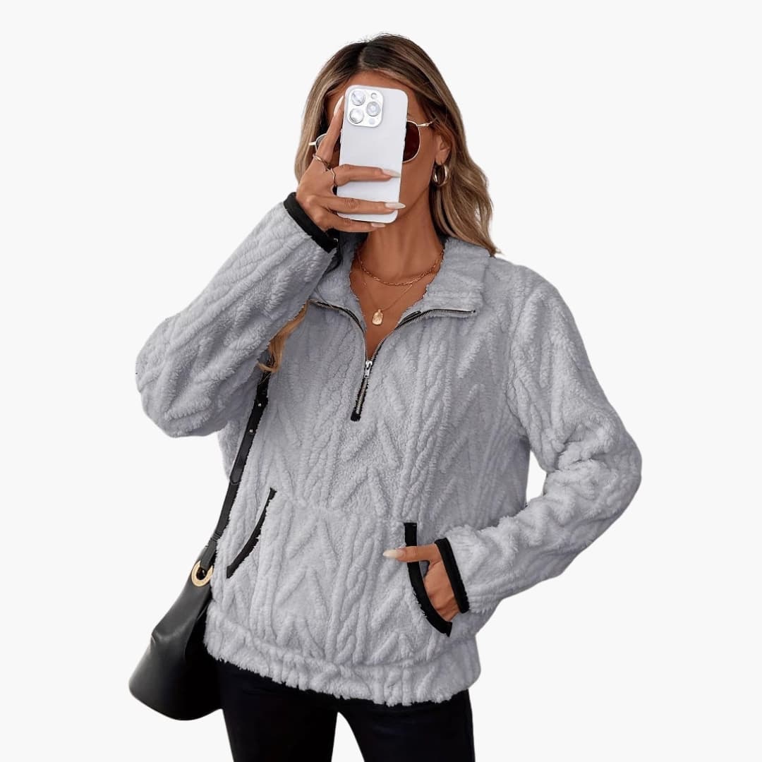 Damen Teddyfleecepullover mit Kängurutaschen