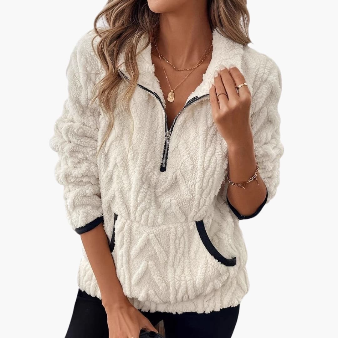 Damen Teddyfleecepullover mit Kängurutaschen